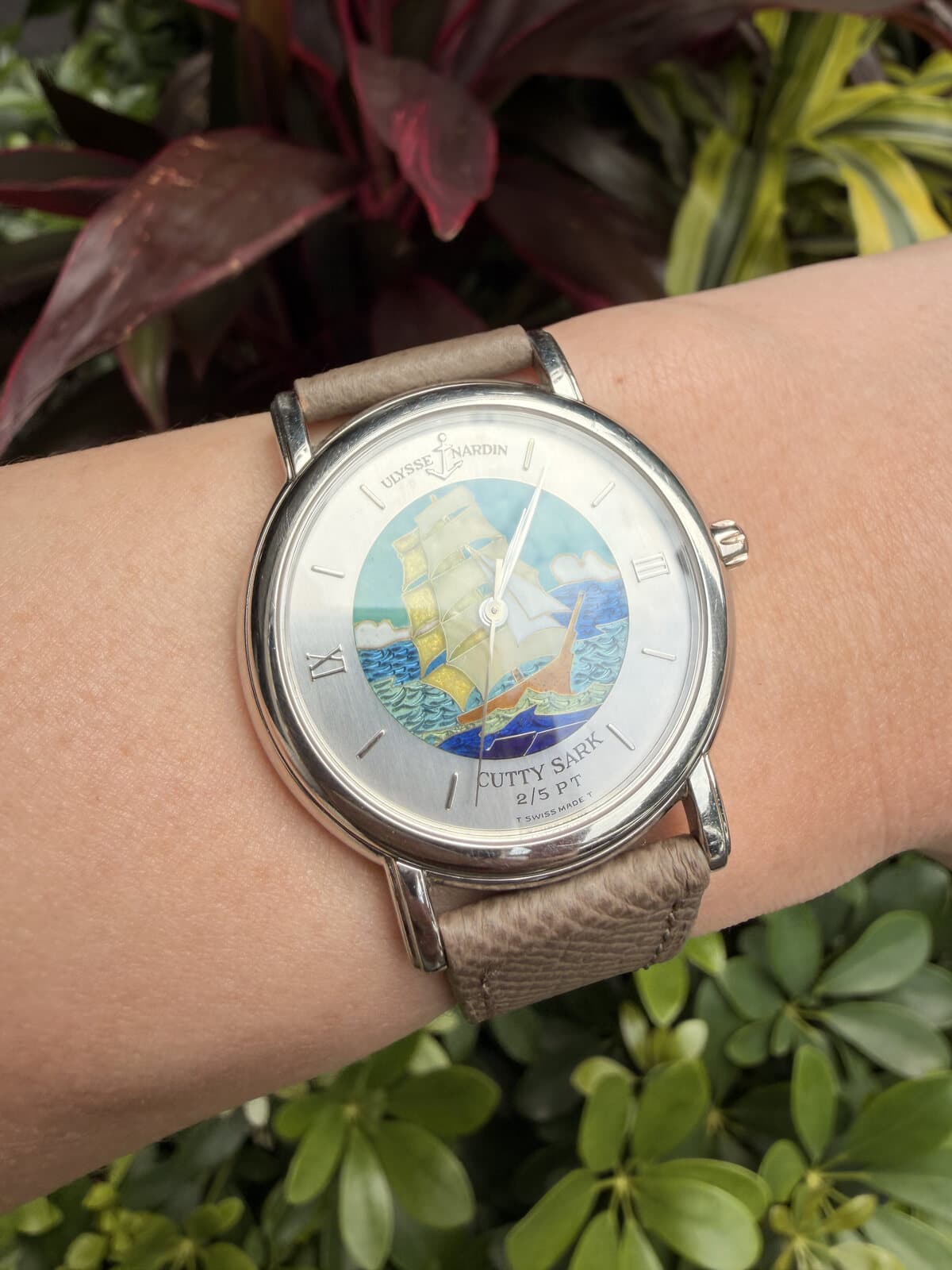 Ulysse Nardin San Marco Cutty Sark cloisonné enamel on the wrist, full frame