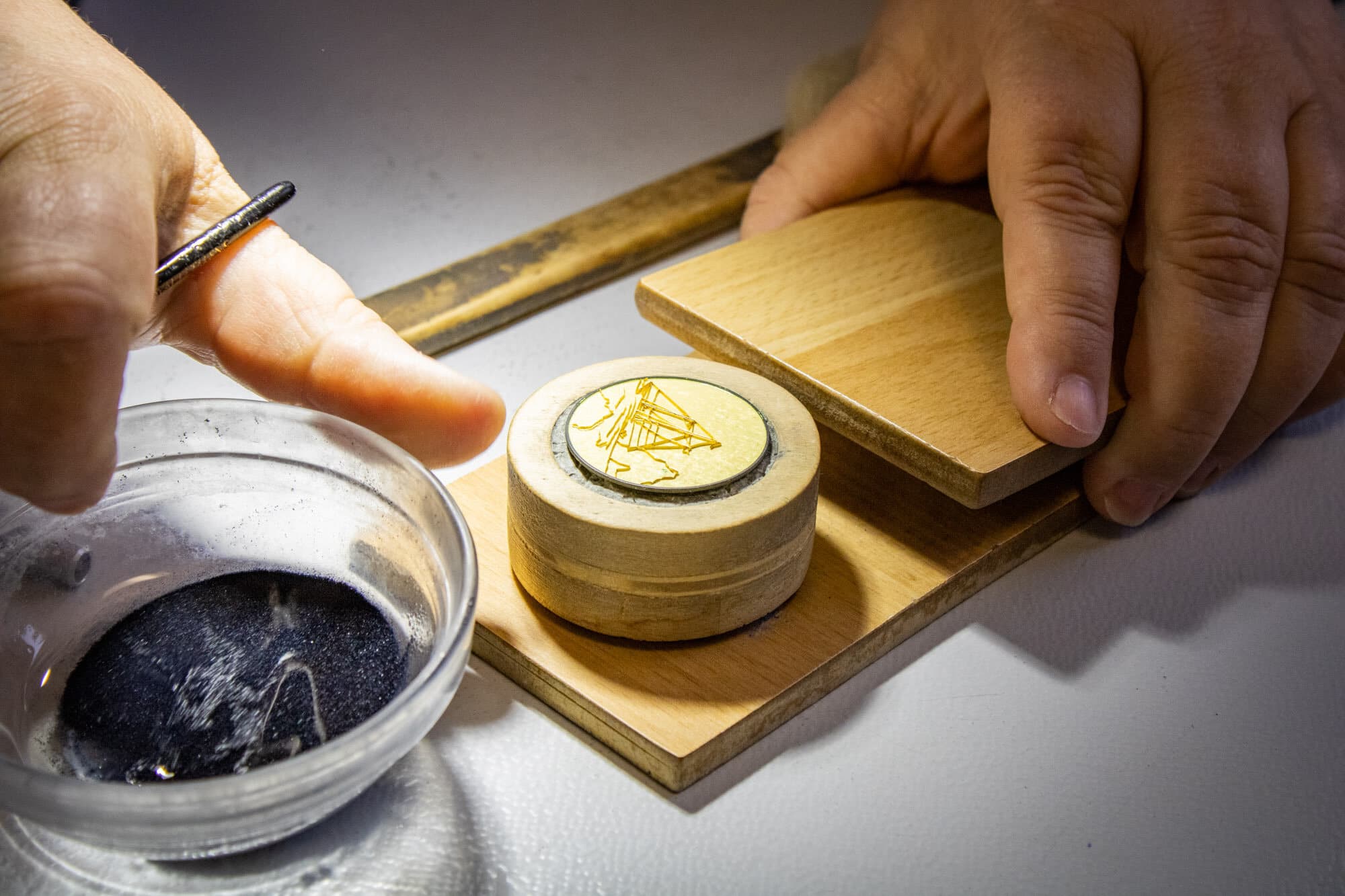 Cloisonné enamel dial being made at the Donzé Cadrans workshop