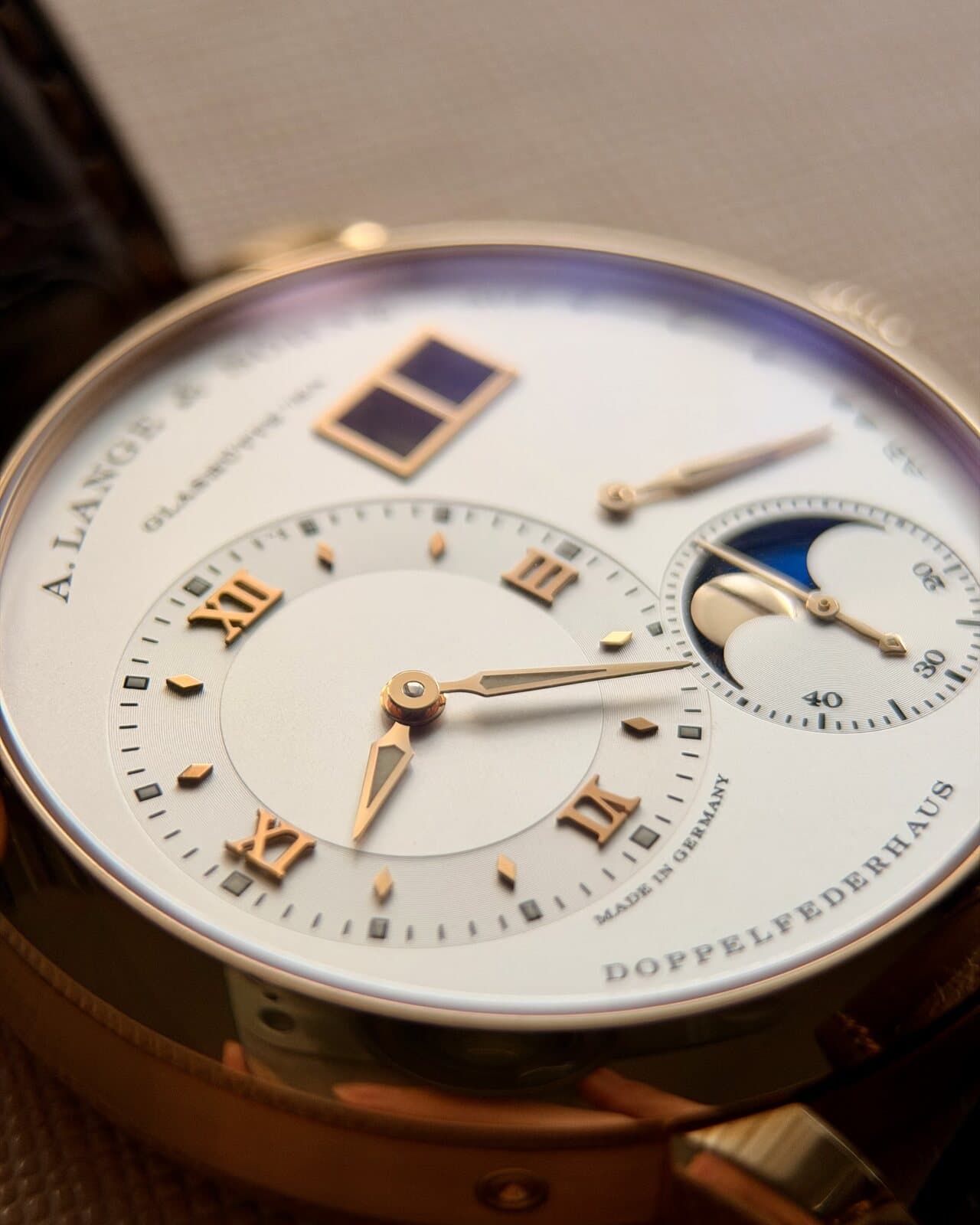 A. Lange & Söhne Lange 1 Moonphase dial detail