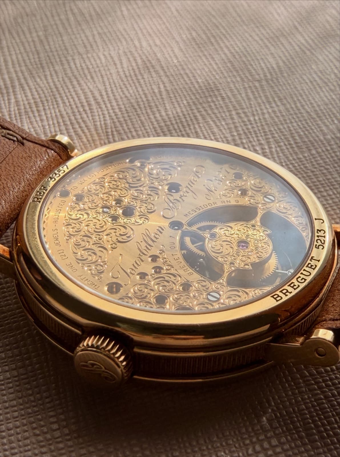 Breguet 3357BA caseback, hand-engraved bridges of calibre 558T