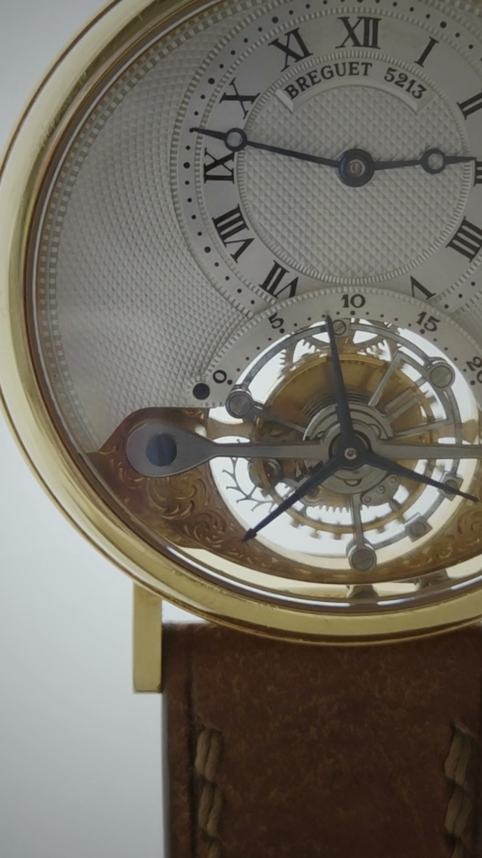 Close-up of the one-minute tourbillon carriage on the Breguet 3357BA